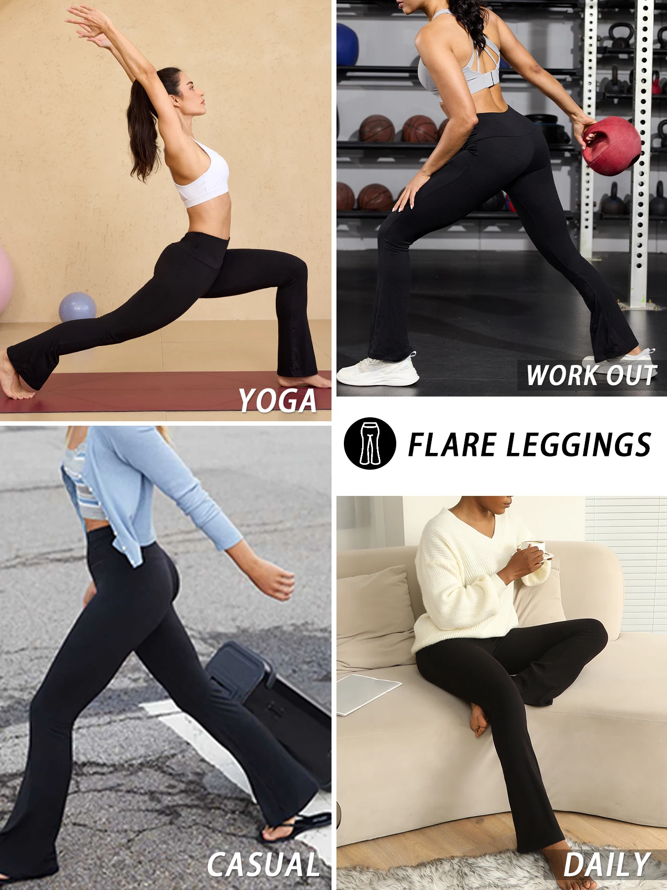 กางเกงเลกกิ้งโยคะทรงบานเอวสูงสำหรับผู้หญิง เนื้อผ้านุ่มพิเศษ ช่วยกระชับหน้าท้อง เหมาะสำหรับออกกำลังกาย