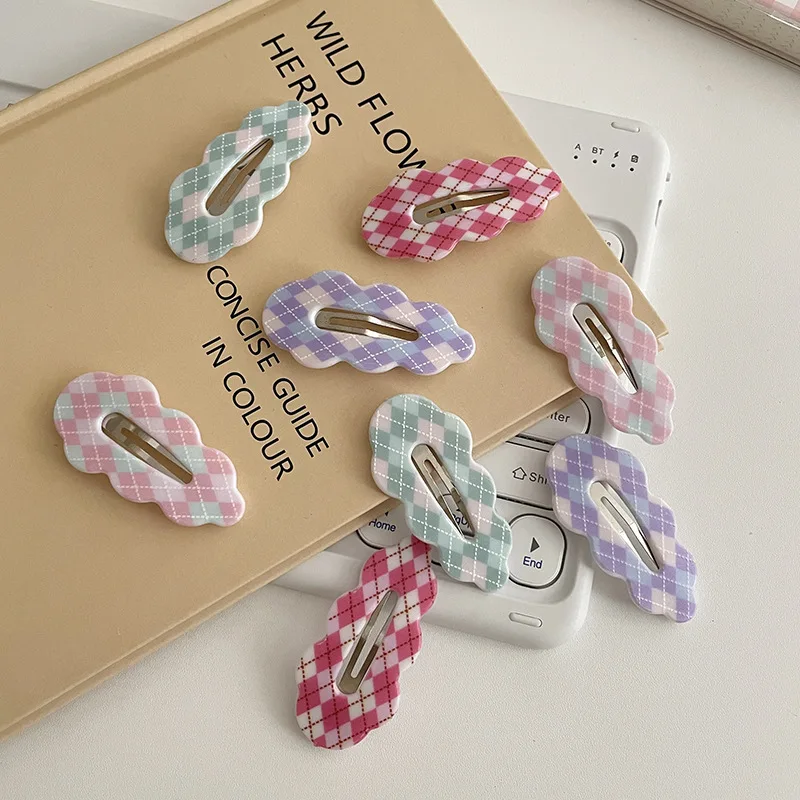 

2Pcs Gifts Alloy Plaid Hair Clip Women Fashion Candy Color Acrylic Cloud Hair Clip Wave Barrettes Korean Style Hairpin Kids