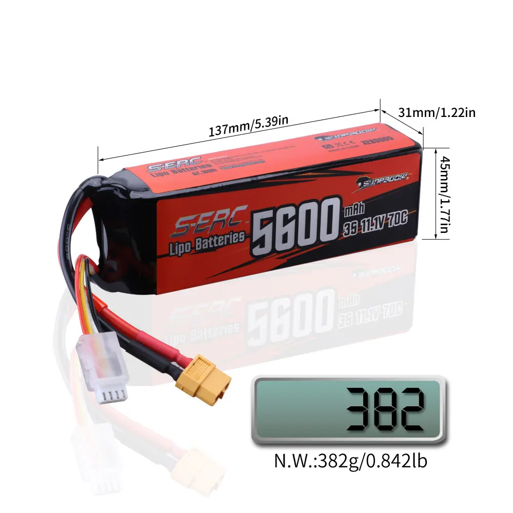 SUNPADOW 3S Lipo Battery for 11.1V 5600mAh 70C with XT60 Plug with RC Vehicles Buggy Truggy Crawler Monster Truck Car Hobby