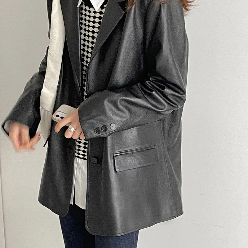 2022 Leather Jacket Women Oversize Mid-length Sheepskin Leather Suit G2