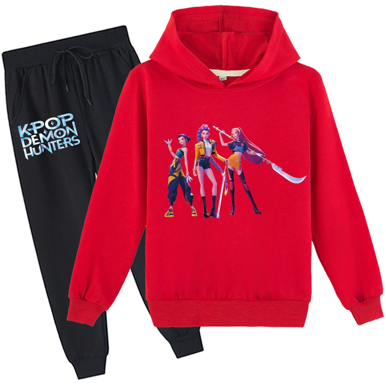 KPop Demon Hunters Tops de manga larga y pantalón jogger trajes de 2 piezas, sudadera de algodón para niño pequeño y niña, bonita sudadera con capucha para 2-14 años