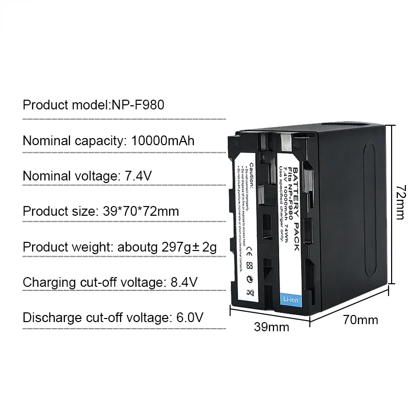 10000mAh NP-F980 NP-F970 NP F960 F970 F960 Battery for Sony F960 F550 F570 QM91D NP-F975 NP-F950 NP-F930 CCD-RV100 Batteries