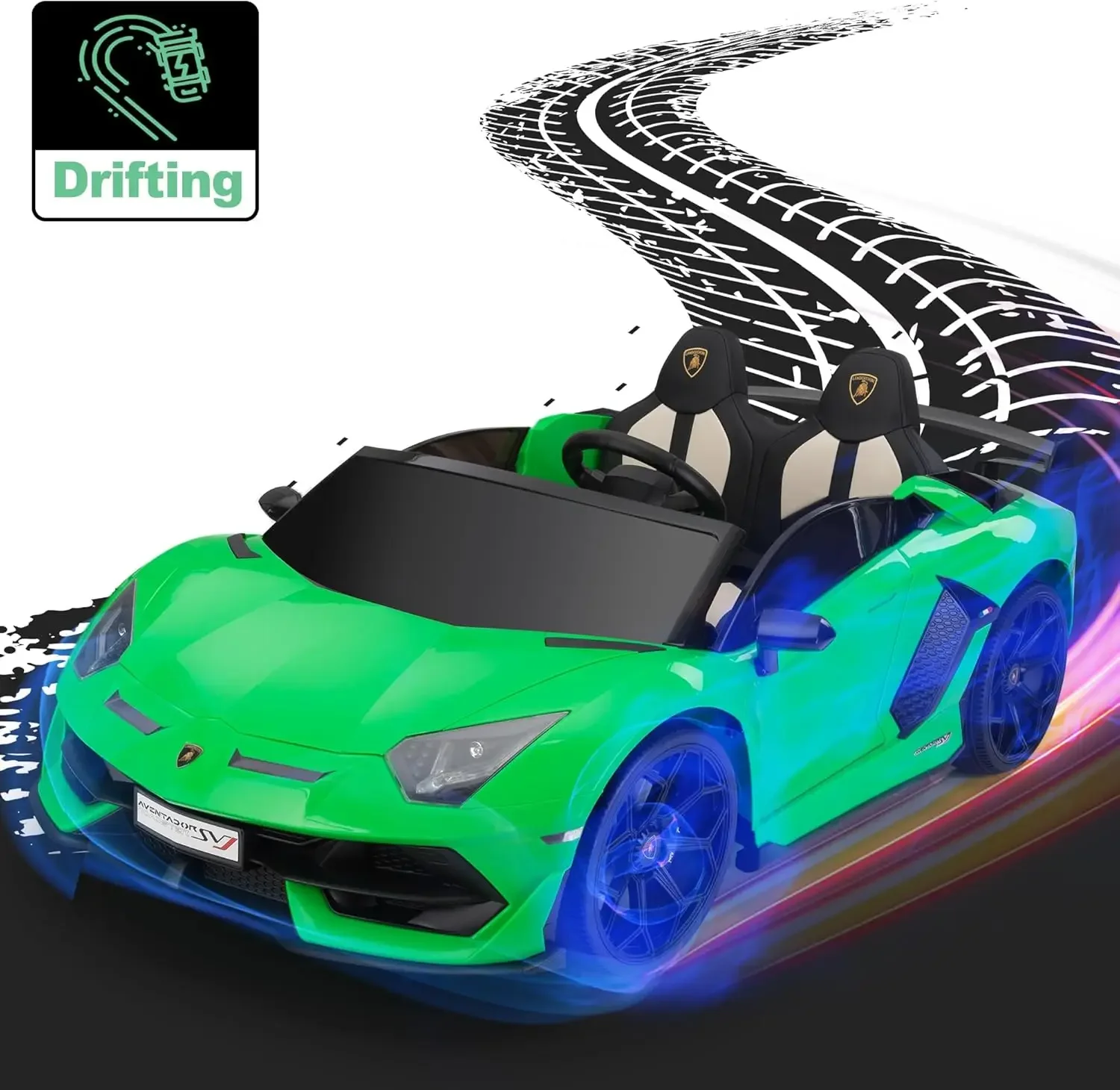 Ride on Car 24V Electric Lamborghini for Kids High Speed 13km/h Drift Sports Car with PU Leather Seats w/Adjustable Saf