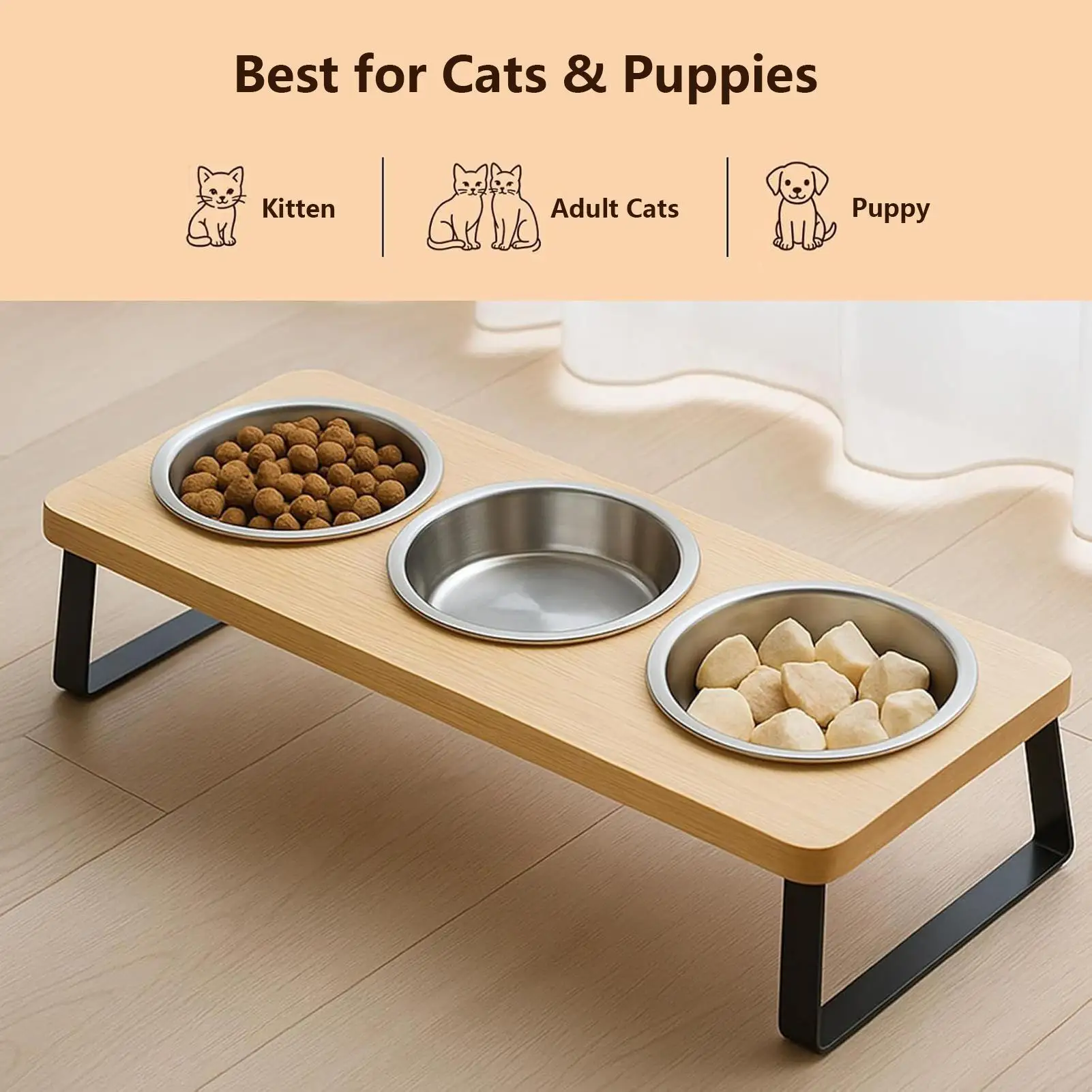

Elevated Cat Bowls Puppy Dishes 15-Degree Tilted Adjustable Height Elevated Non Slip Eating Kitten Puppy Feeding Bowls with