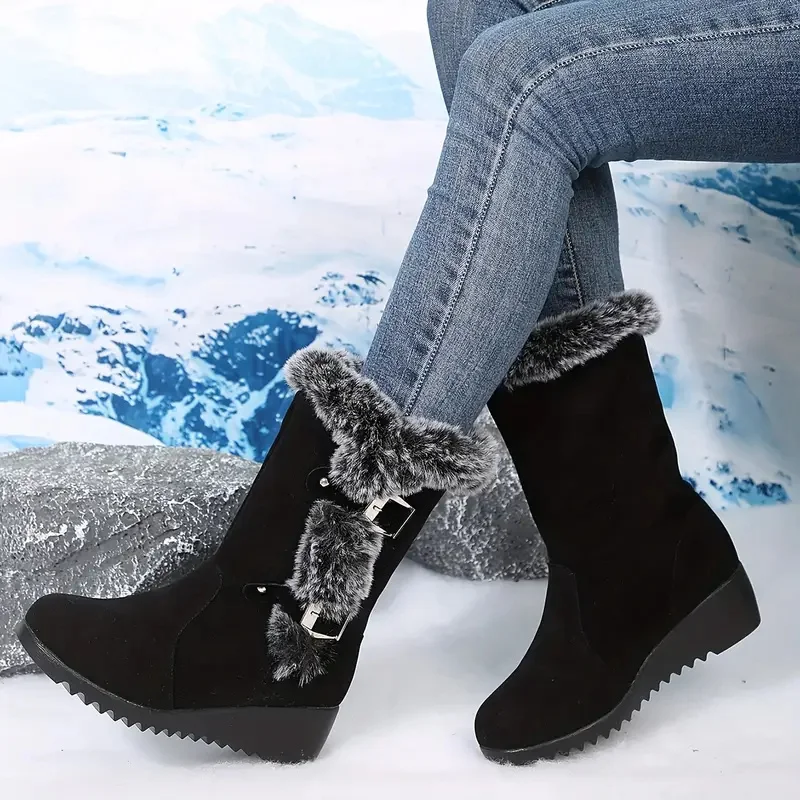 2024 Mid-Calf Women Fashion Comfortable Warm Modern Boots Women Round Toe Wedges Slip on Shoes Female Shoes for Women