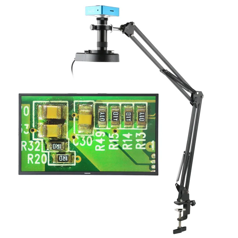 

130X Zoom 55MP HDMI USB Video Microscope C Mount Camera Video Recorder Large Field Of View Cantilever Bracket For PCB Soldering