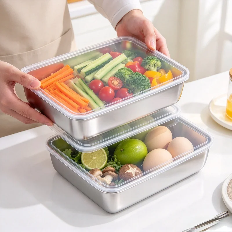 304 Stainless Steel Food Storage Containers 1/4/8Pcs, Airtight Cover Meal Prep Box for Fridge Kitchen Storage