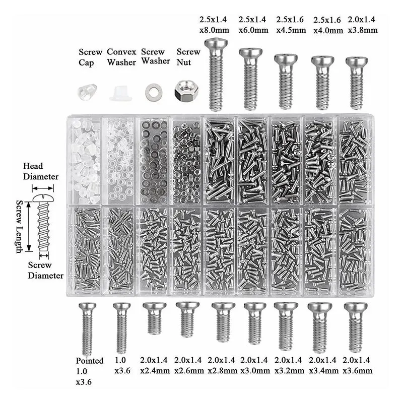 1000 Pcs Eyeglass Repair Tool Kit With Assorted Micro Screws/ Nuts /Washer And Screwdriver