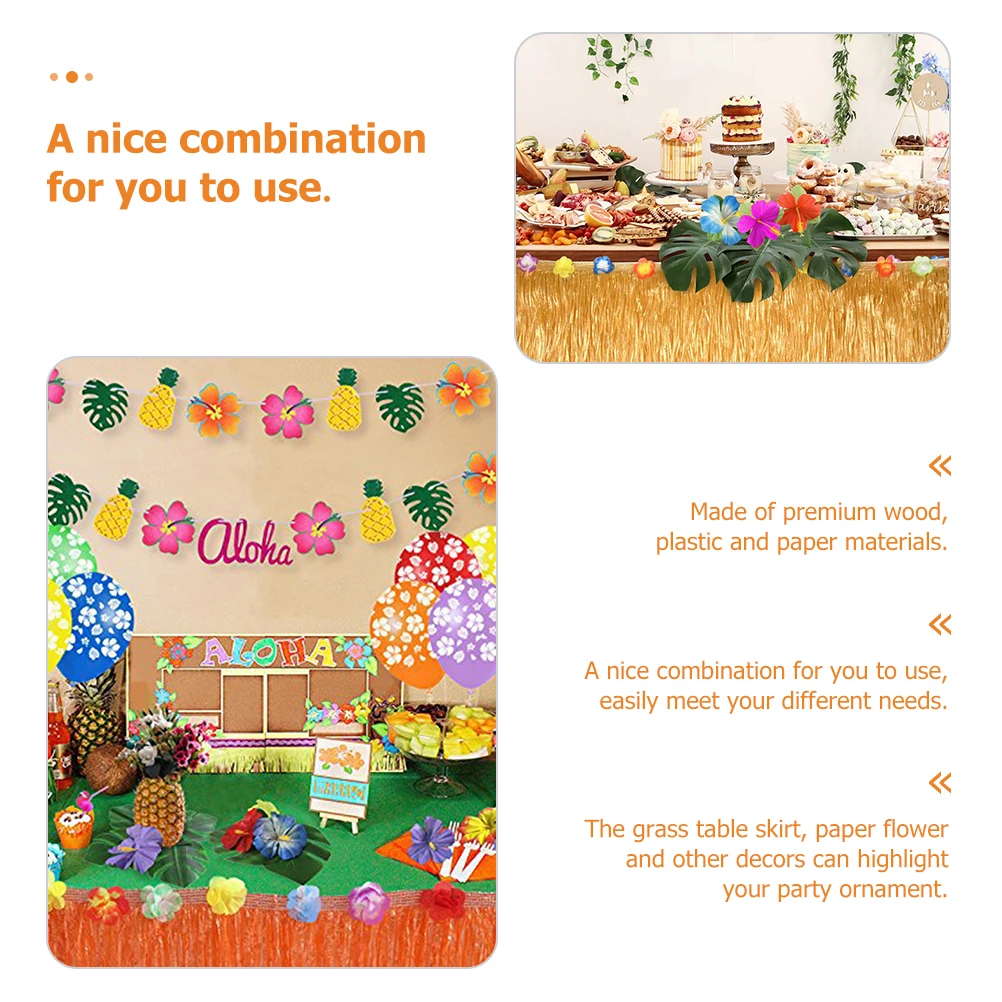 

1Set Grass Table Skirt Hawaiian Party Decorations Pineapple Tropical Leaves Safe Premium Materials Create Intense
