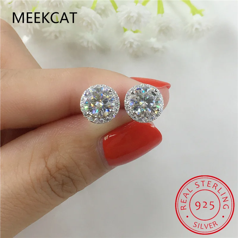 

D Color Moissanite Stud Earrings Round Cut Lab Created Diamond 925 Sterling Silver Silver Bridal Jewelry Brincos For Women Gifts
