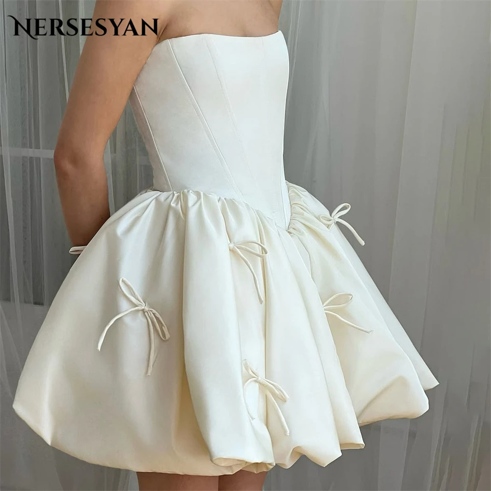 

Nersesyan, простое атласное платье для выпускного вечера с открытыми плечами, пышное мини-платье трапециевидной формы, выпускное платье с бантом для выпускного вечера, 2025, индивидуальное платье