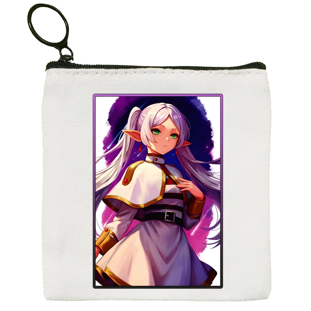 Frieren Beyond Journey's End حقيبة مربعة صغيرة محفظة نسائية للعملات المعدنية تخزين حقيبة بطاقات صغيرة مفتاح عملة حقيبة صغيرة سحاب مفتاح