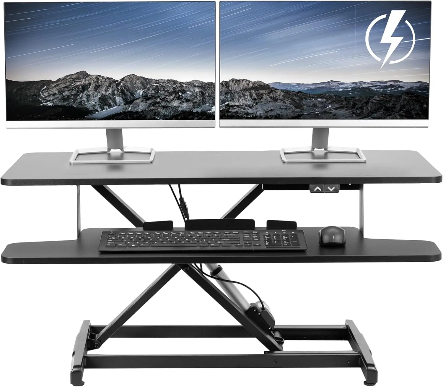 

36 inch Electric Motor Desk Converter, Height Adjustable Riser, Sit to Stand Dual Monitor and Laptop Workstation with Wide Ke