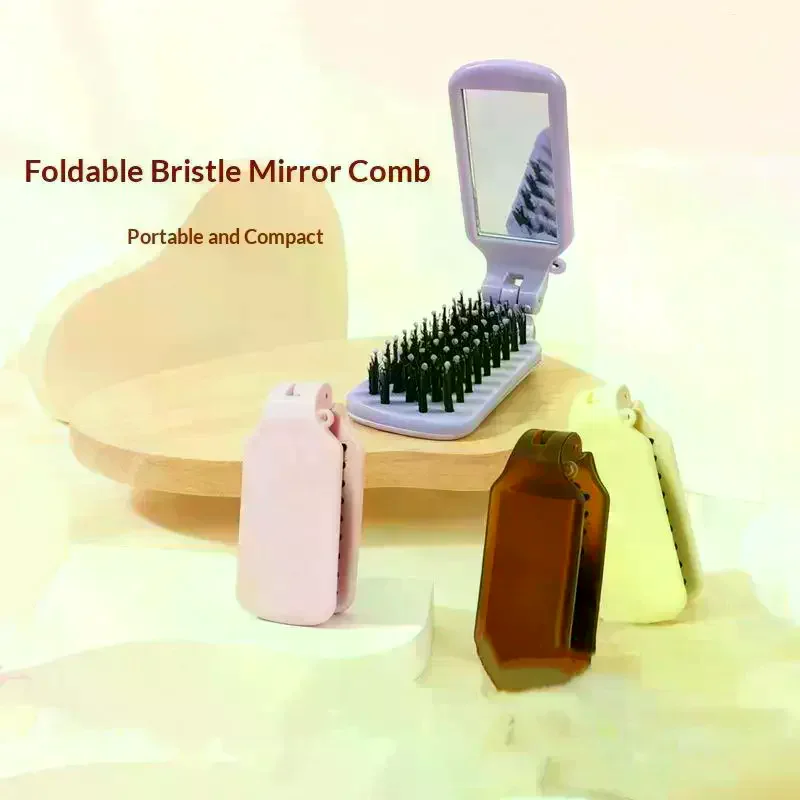 Mirror Portable Pocket Mane Bristle Hair Brush Combs Collapsible Travel Massage Comb Hair Styling Tools Salon Makeup Combs