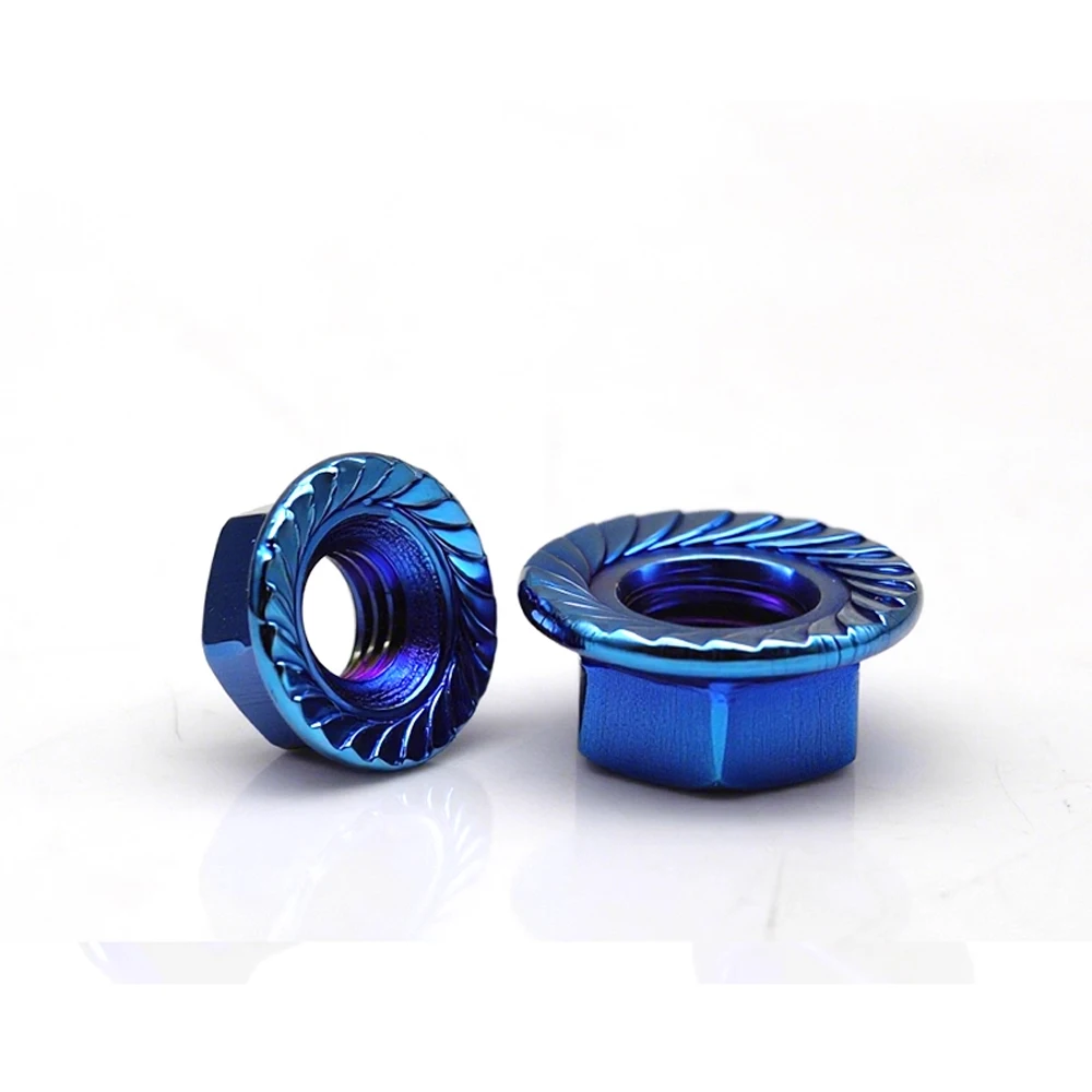 DIN6923 M2.5-M12 A2 Stainless Steel Embossed Hexagonal Flange Anti Loosening Tooth Nut Blue & Gold For Motorcycle Parts