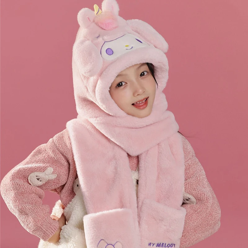 Miniso My Melody Winter Children Hat Scarf Gloves Three-piece Kid Cap 3 in1 Girls Headcap Neck Cover Pupils Neckwarmer Warm Gift