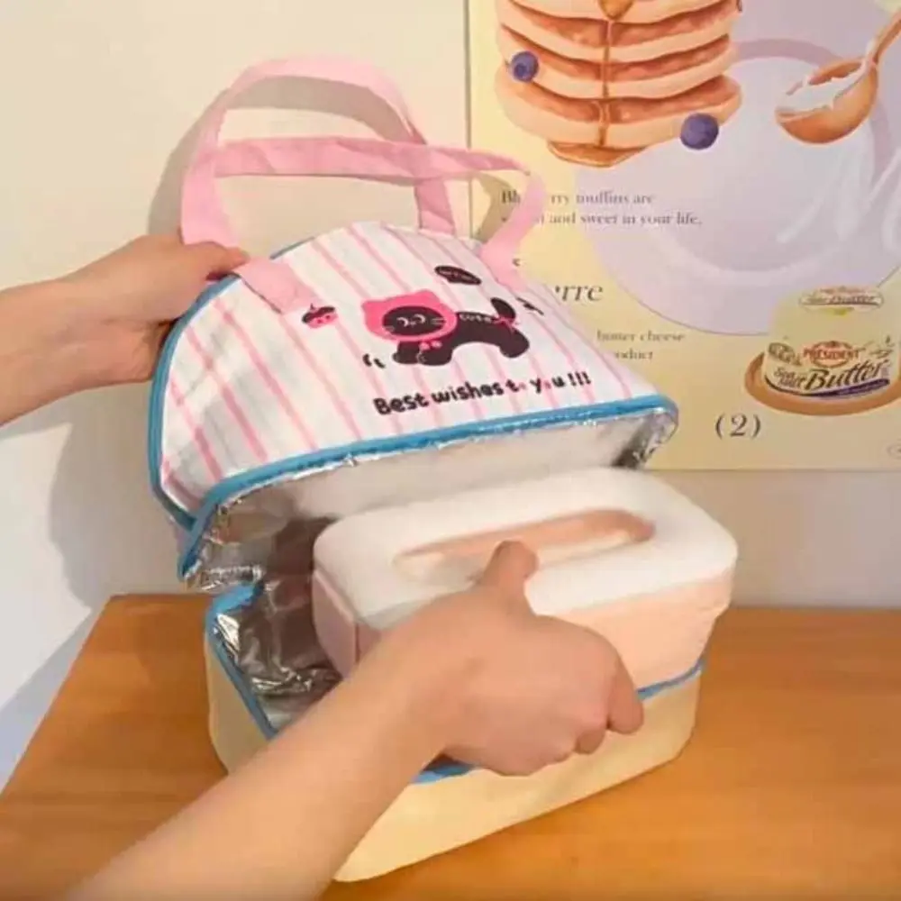 Сумка для обеда с мультяшным котом, большая вместительная изолированная сумка-тоут, сумка в корейском стиле, ручная сумка, модный дизайн, маленькая большая сумка