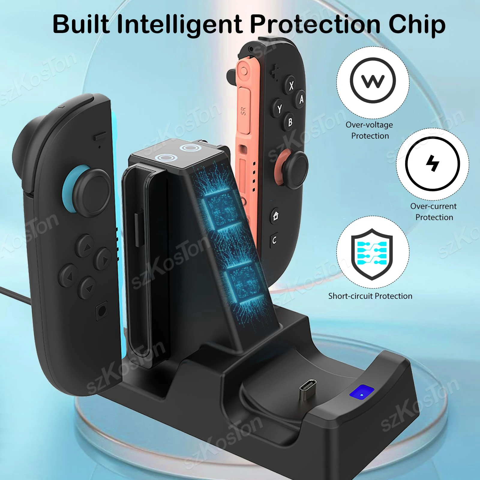 قاعدة شحن 3 في 1 لوحدة تحكم Switch 2 Pro JoyCon لـ Switch2 Joy-con 2 مع مؤشر LED وكابل الشاحن