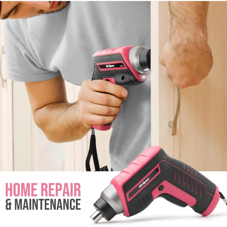 Kit di attrezzi rosa da 35 pezzi con cacciavite elettrico USB da 3,6 V e set di trapani. Set completo di attrezzi da donna