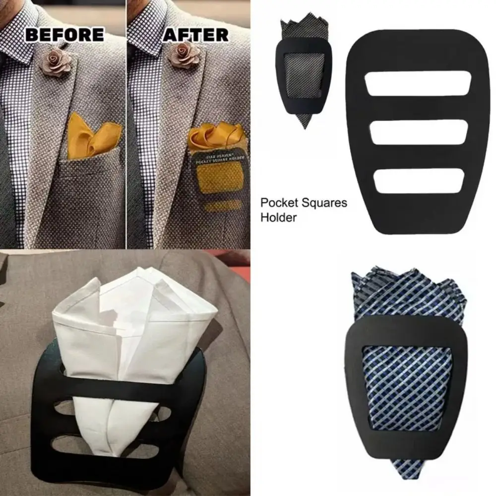 New PP Pocket Squares Holder Black Universal Size Handkerchief Keeper Scarf Silk Fixed Clip Wearing Accessories
