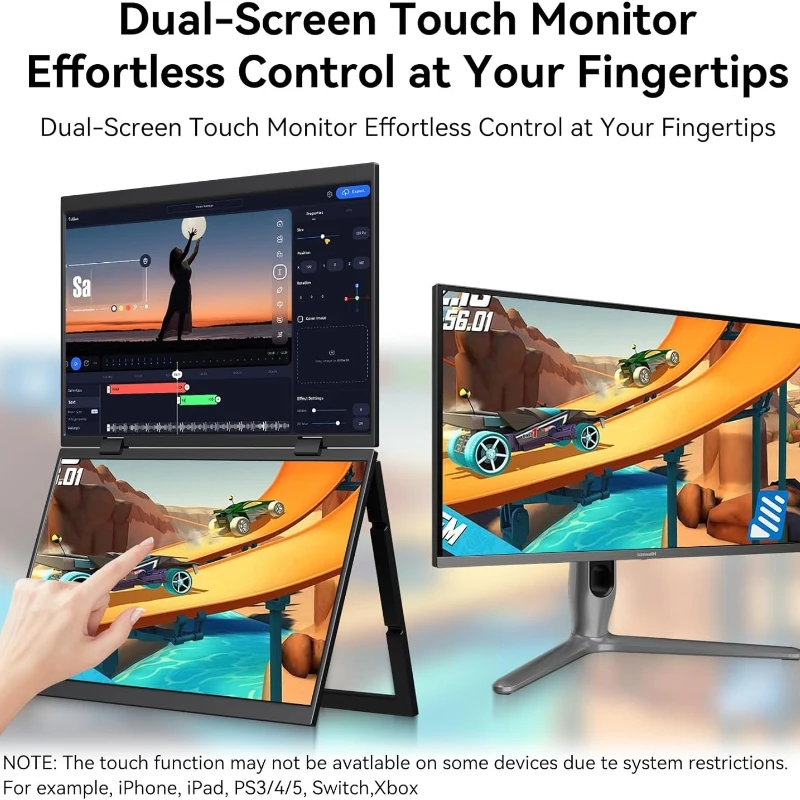 16inch Light touch portable Dual Touch screen Monitor 60Hz IPS HDMI/UBS-C Dual Screen For Laptop for Home Office and Gaming