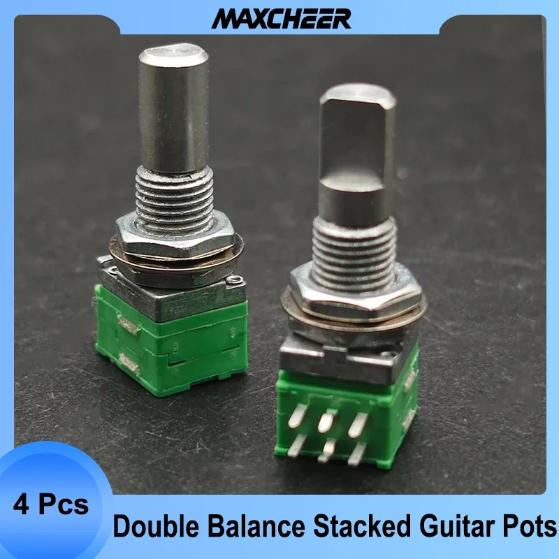 4Pcs B50K Double Balance Stacked Guitar Pots Half Shaft Volume Pot Long Shaft 20mm with Midpoint Guitar Parts