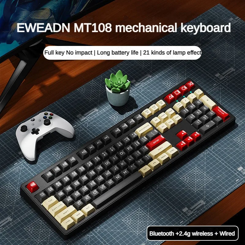 

EWEADN MT108 Wireless Bluetooth Tri-mode Mechanical Keyboard RGB 108 Keys E-sports Office Kyeboard and Mouse Win Mac Dual Syetem