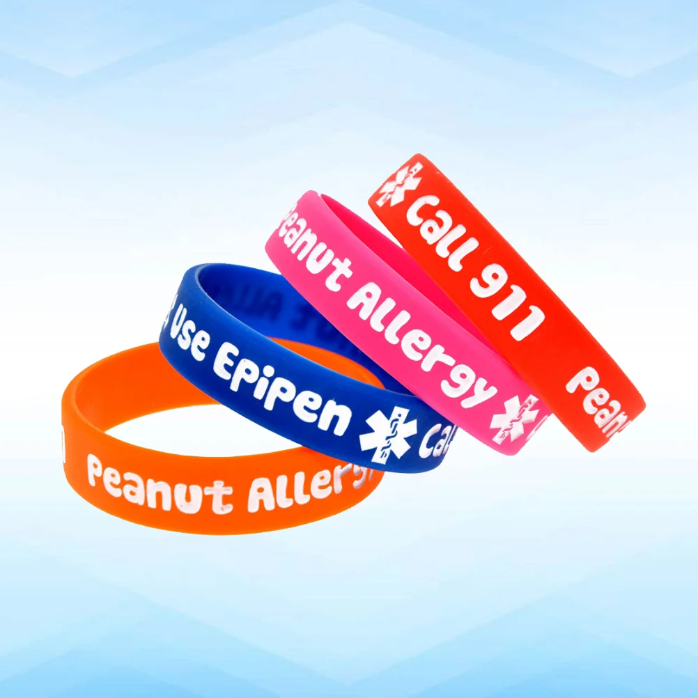 4 Pcs Silicone Medical Alert Wristbands Toddler Kid Bracelet Girls Party Bracelets Waterproof Comfortable
