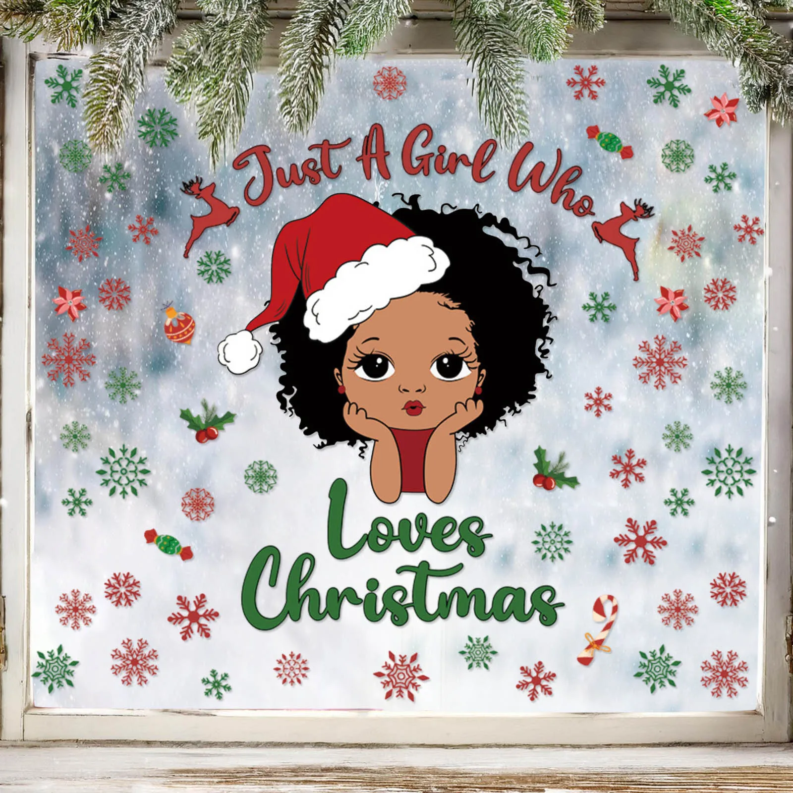عيد الميلاد نافذة ملصق فتاة بولي كلوريد الفينيل ملصقات ذاتية اللصق جو احتفالي ديكور ندفة الثلج نافذة ملصق