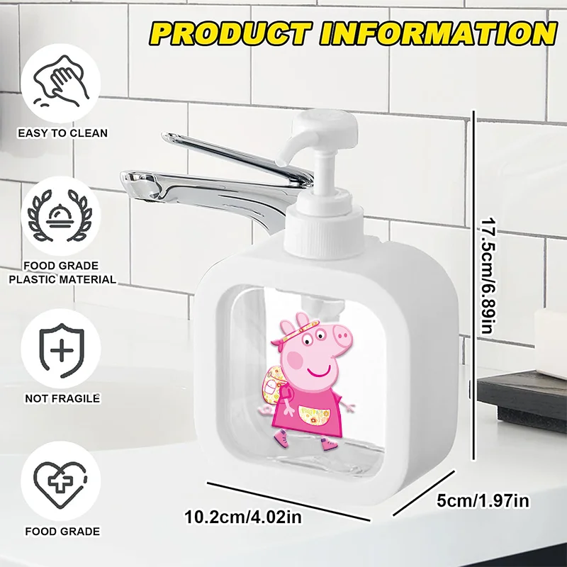 300ML Peppas Pig Series Bath Pump Bottle Empty Refillable Cute Lotion Dispenser Portable Container for Shower Gel Birthday Gift