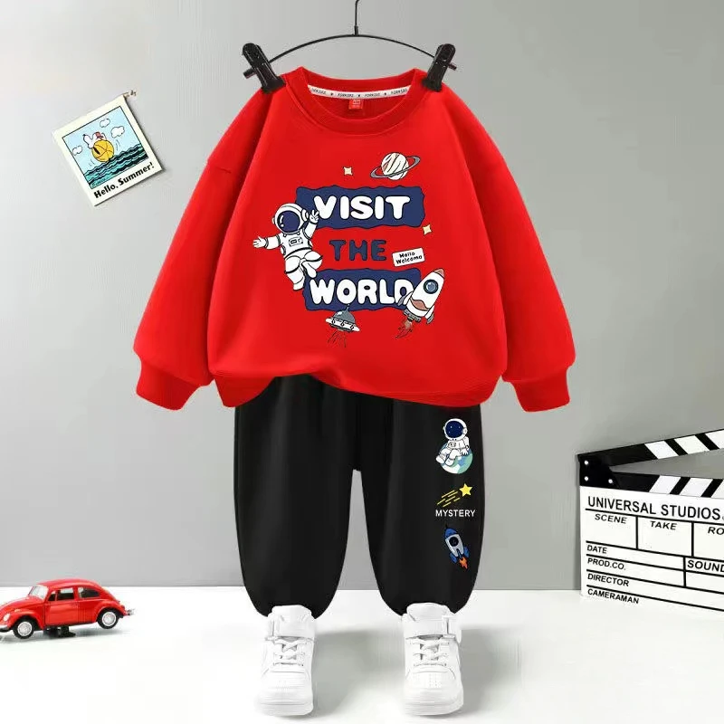 Autumn Baby Boy Clothes Set Kid Astronaut Printed Sweatshirts Pullover Top And Pants 2pcs Suit Children Girls Fashion Tracksuits