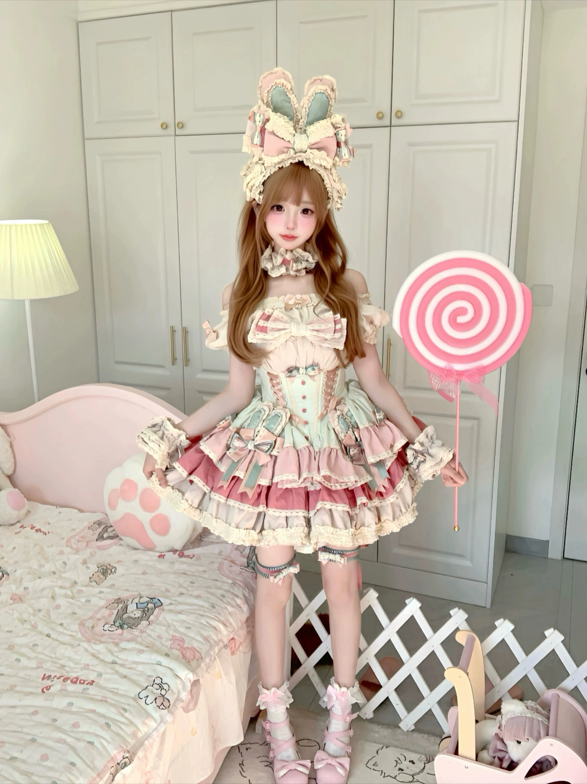 French Fishbone Waist Lolita Dress for Women Fluffy Cake Dress Princess Dresses Ribbon Dance Dress Removable Shoulder Straps - Image 5