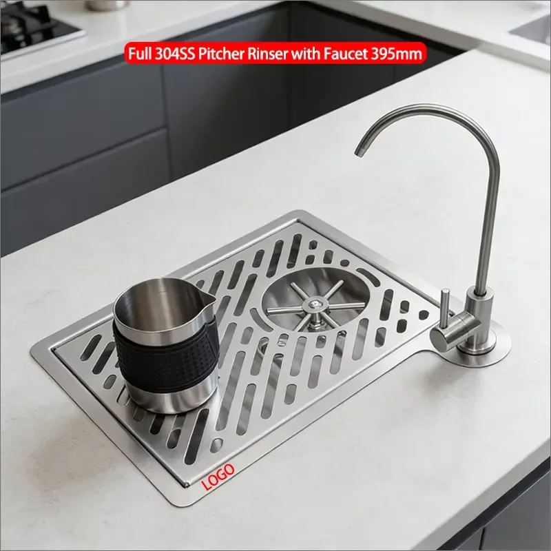 2 in 1 304 Stainless Steel Kitchen Sink Glass Rinser Faucets High Pressure Coffee Bar Cup Bottle Washer Pitcher Rinser Drip