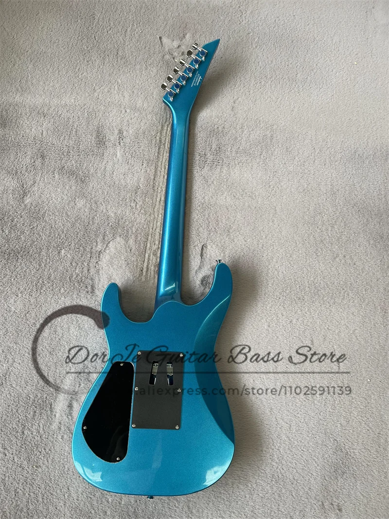 Metallic Blue Electric Guitar Jac Body Maple Fingerboard Shark Inlaid SSH Pickup Tremolo Bridge Neck Set In body support custom