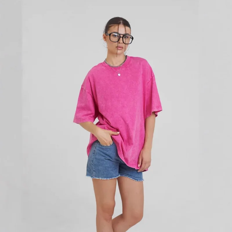 

American Retro Washed Summer New European and American Casual Elegant Simple Solid Color Short Sleeve-Shirt Top