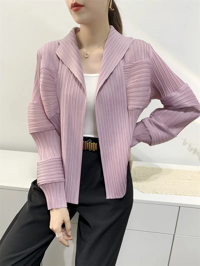 Miyake Pleated Casual Suit Jacket Women\'s 2023 Summer Autumn New Cardigan Lantern Sleeve Loose Fashion Pleated Tops clothing