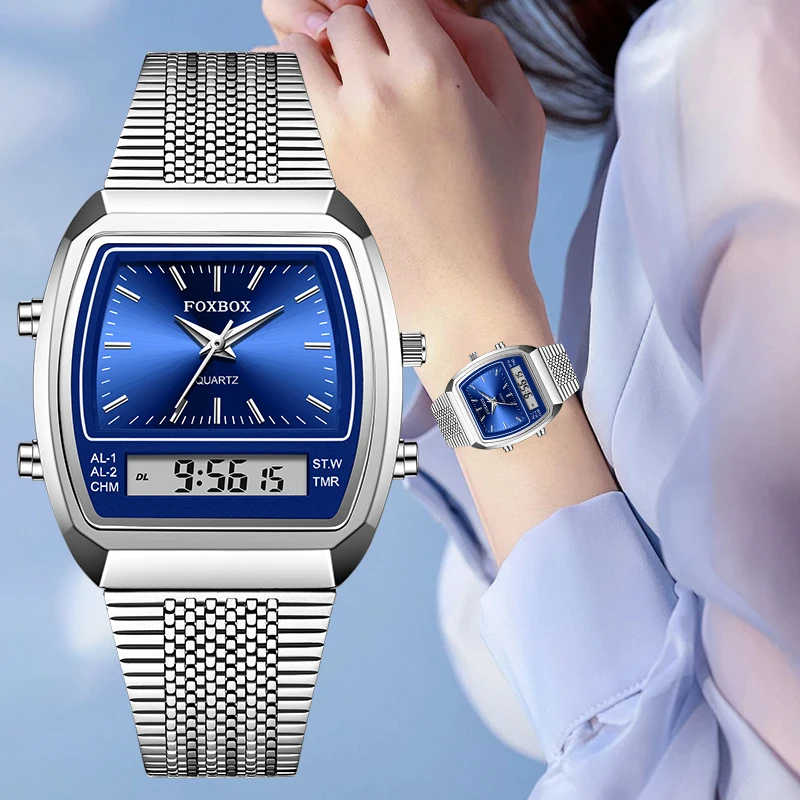 FOXBOX Fashion Elegant Luxury Electronic Quartz Woman Watch Stainless Business Simple Alarm Casual Waterproof Watches for Women