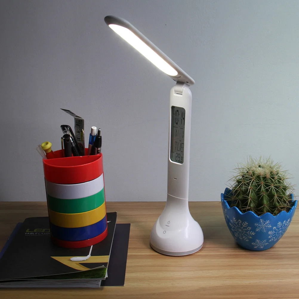 

Rechargeable Portable LED Desk Lamp Eye Control Dimmable Table Lamp Calendar Alarm Clock Timer Temperature