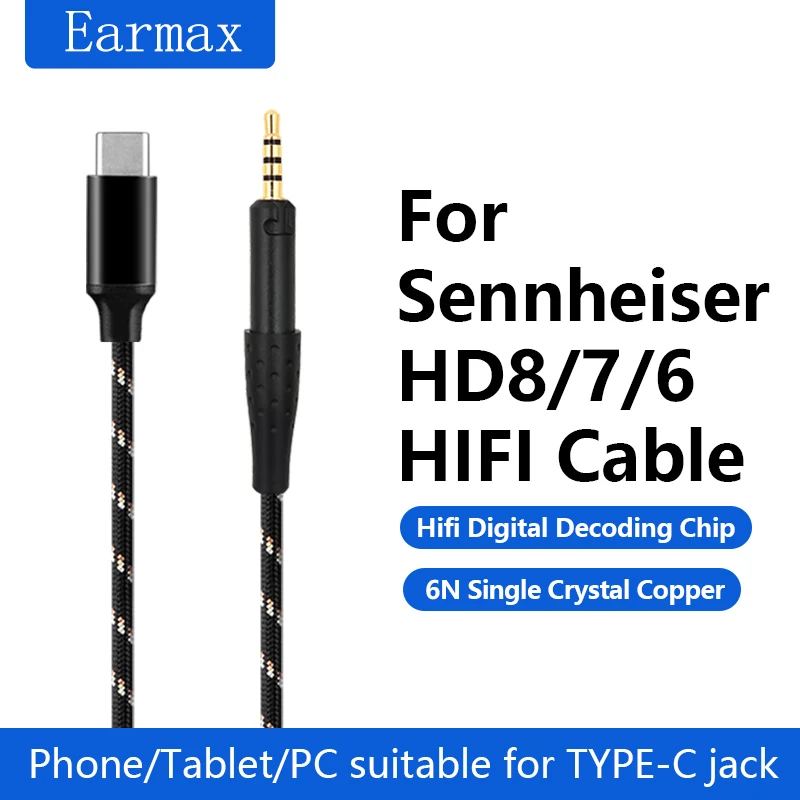 Per Sennheiser HD8 HD579 HD595 HD599 HD2.30 HD8DJ HD7DJ auricolari sostituibili cavo di aggiornamento da TYPE-C a HD8