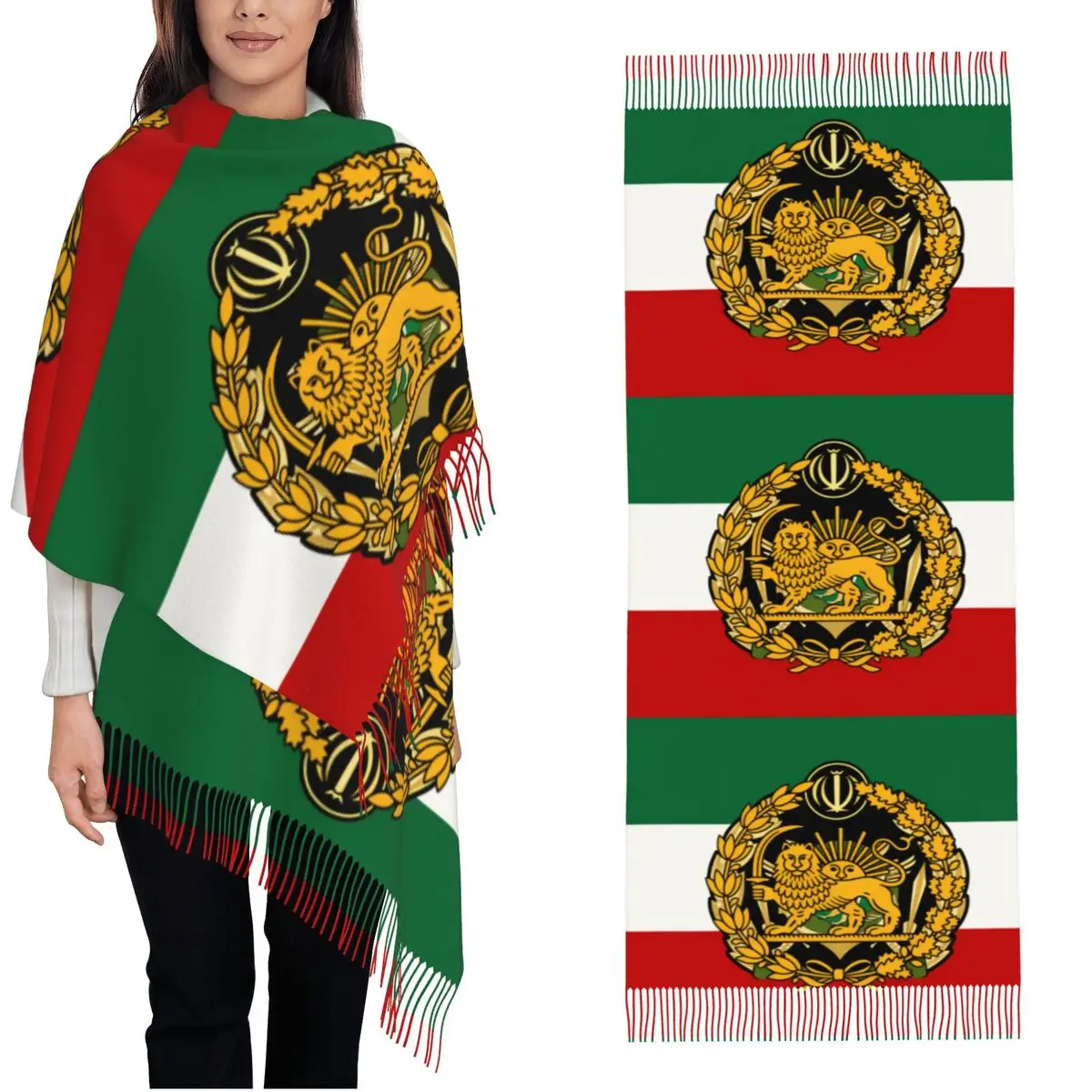 

Теплый мягкий зимний шарф с флагом Ирана, иранская шаль, графический фулярд, женские роскошные шарфы и накидки 2024