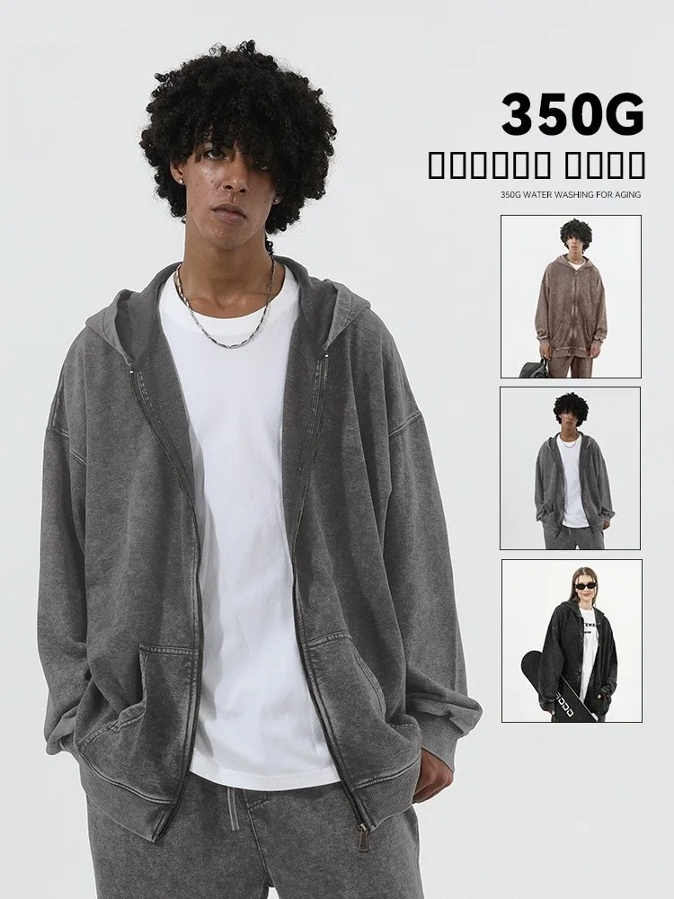 

Мужской винтажный кардиган Rampo Heavyweight 350G в японском стиле с капюшоном на молнии, утепленная толстовка для пар, верхняя одежда