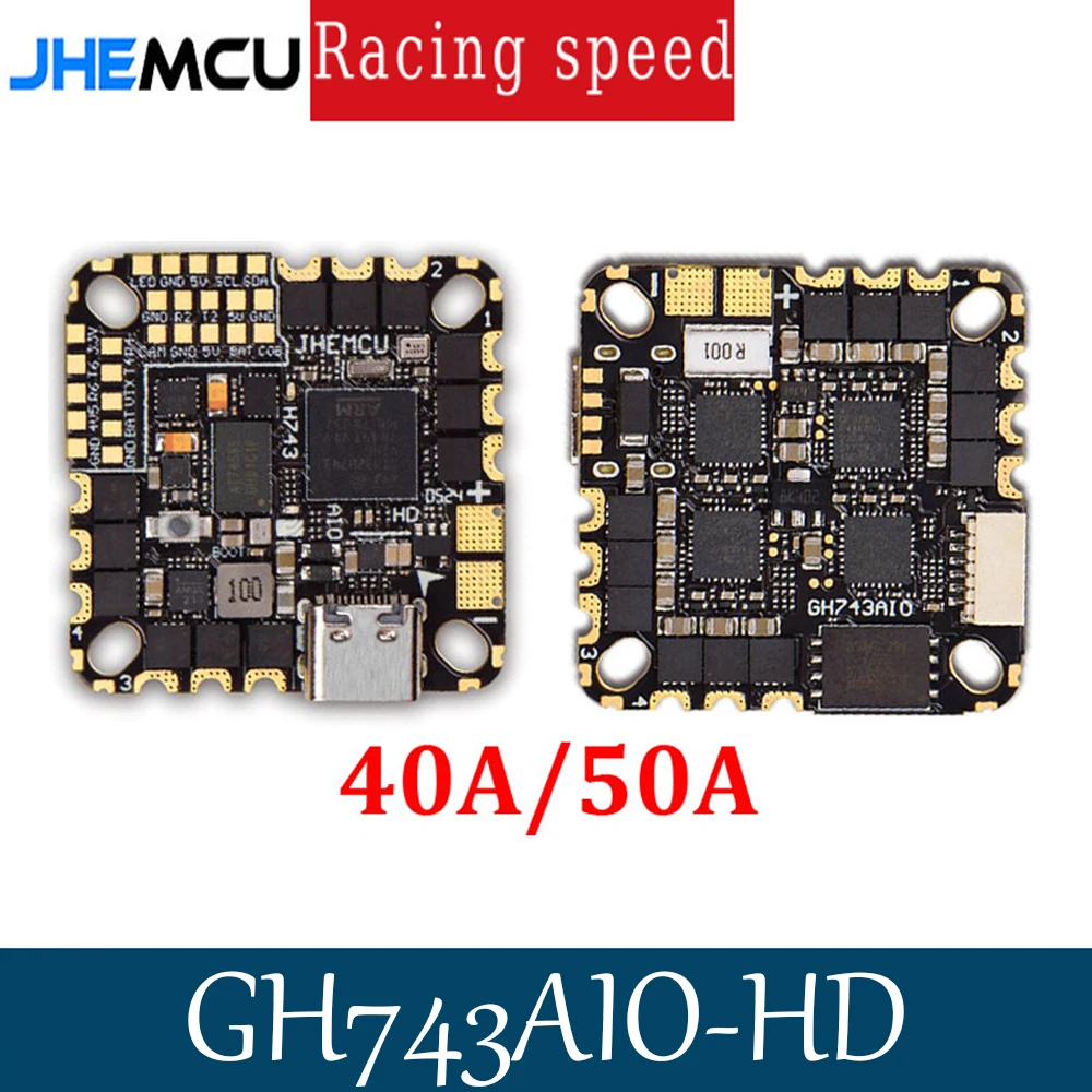 

JHEMCU GH743AIO Integrated Flight Control FPV Crossover Aircraft 40A 50A AM32 Bit Electric Adjustment for 3-6S Batteries