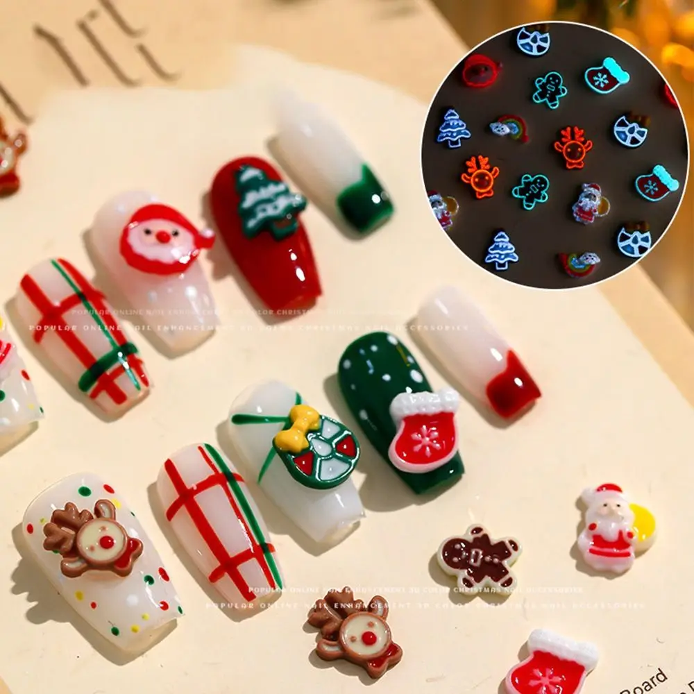 

Luminous Nail Ornaments Resin Manicure Charms Snowman Elk Nail Art Accessories Women 10pcs