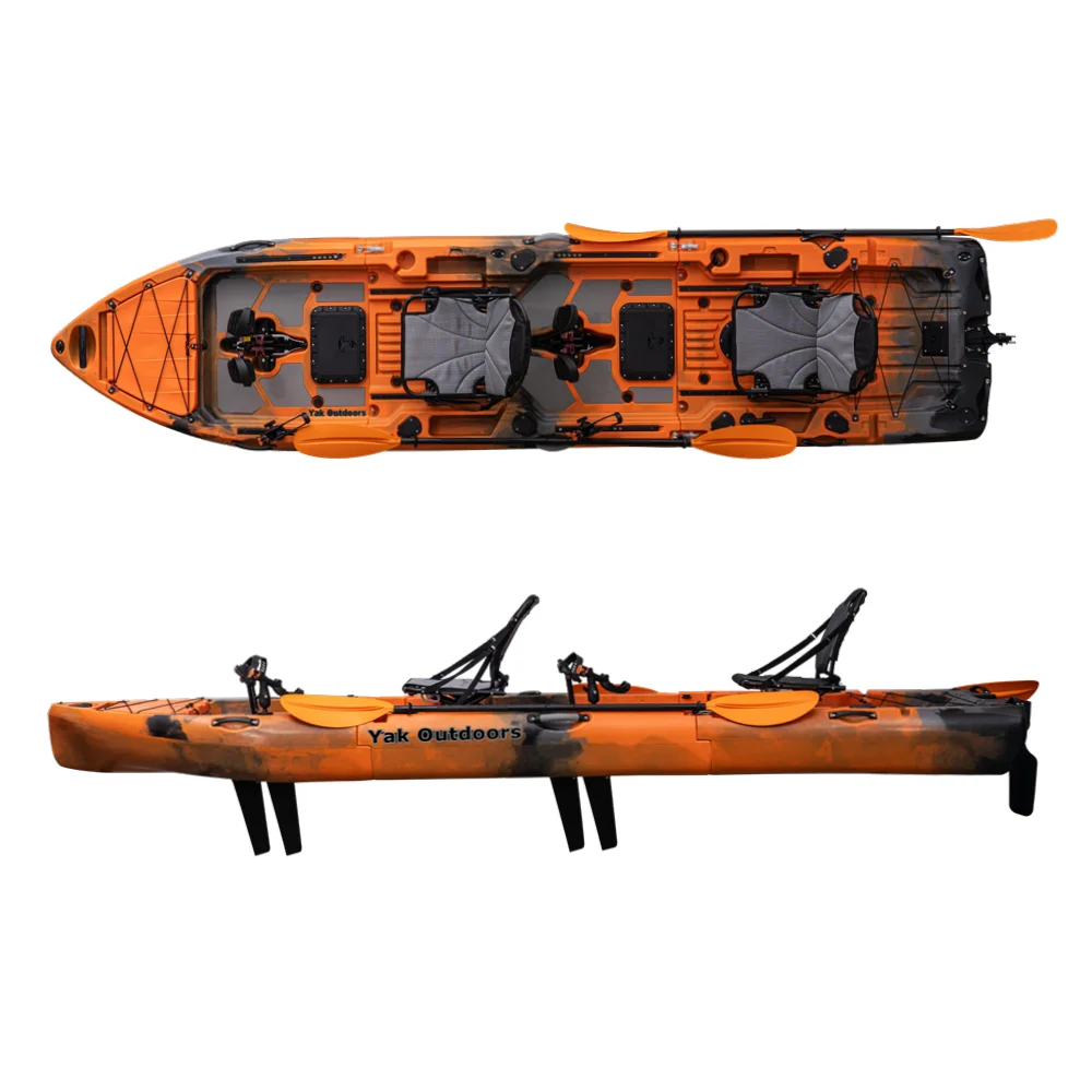Yak Outdoor Modular 2 Person Fishing Kayak 14ft PE Three Section Pedal Drive Canoe 3 Year Kayak 2 Seater 3 Person Surfing