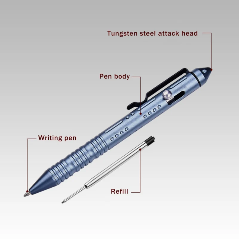 Aluminum Tactical Pen with Tungsten Steel Tip Breakable Window Ballpoint Pen