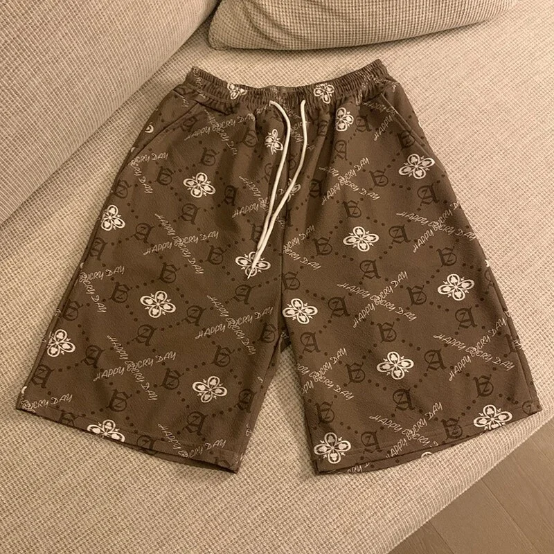 

Летние высококачественные мужские повседневные быстросохнущие пляжные шорты с модным узором и принтом, удобные гибкие мото шорты свободного покроя