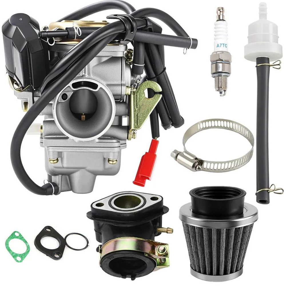 GY6 Carburetor Set for 4 Stroke 125 150cc 152QMJ Engine Moped  Scooter ATV 24mm PD24J Carb Intake Manifold Air Filter Spark Plug