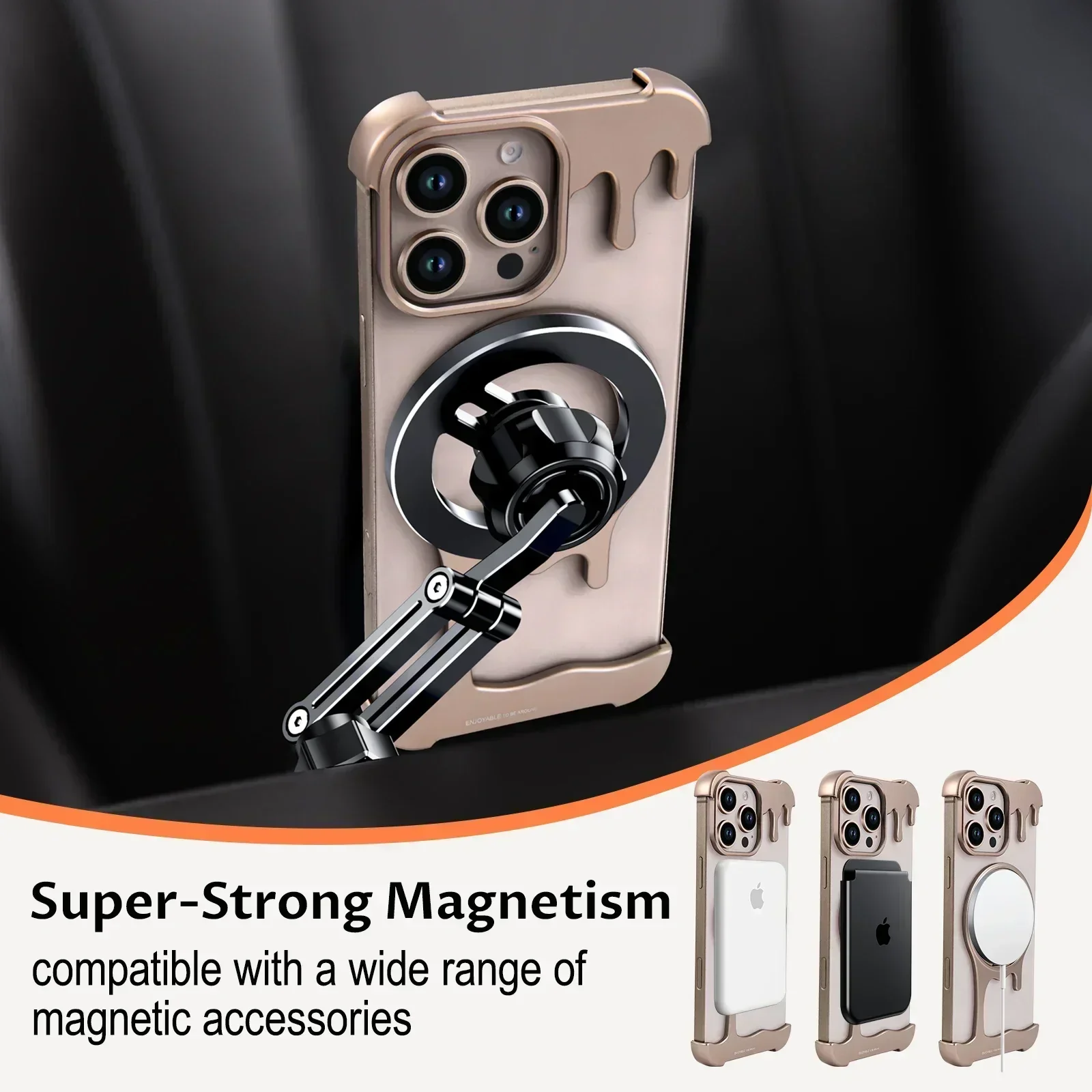 Eary Cell Phone Case for 16/15/14/13 Pro Max for Magsafe 360°Rotate Magnetic Stand Frameless Bumper Shockproof Protective Cover