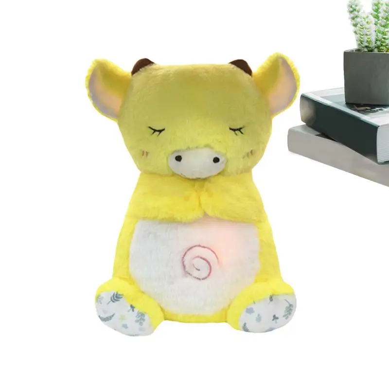 Stuffed Cow Plush Musical Lighting Up Kids Plush Soother Multi-Functional Animated Soothe Toy Lullaby Nightlight Plush For Boys