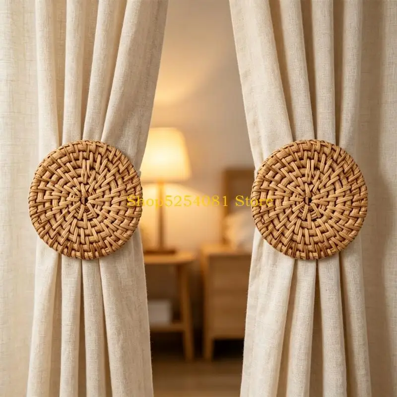 AXYC Nauticals Ocean Curtain Holdbacks Rattan Wall Mount Curtain Hooks Drapery Curtains Tiebacks Curtain Pull Backs Tie Backs
